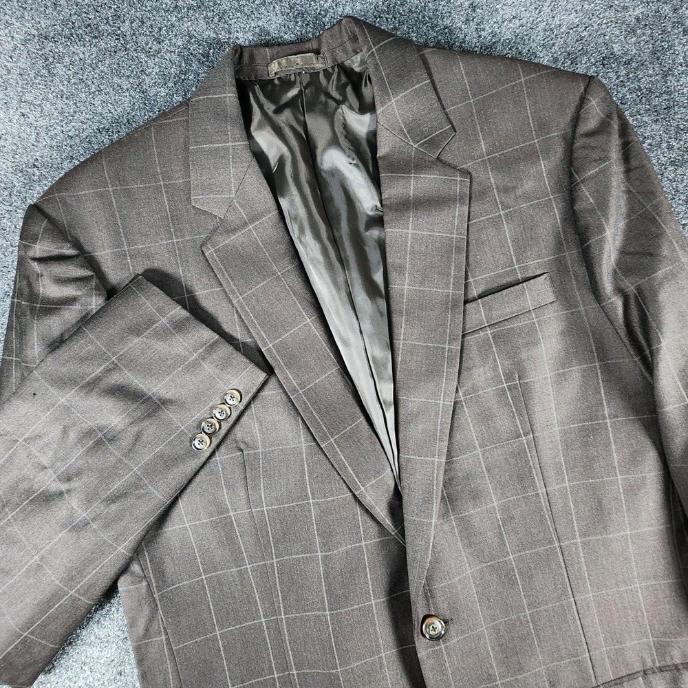 Scabal Bespoke 2 Pc Suit Mens 43XL Pants35x37 Brown Windowpane Super 100s Wool - Picture 3 of 16